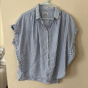 Madewell Navy and White Striped Button-Up Blouse